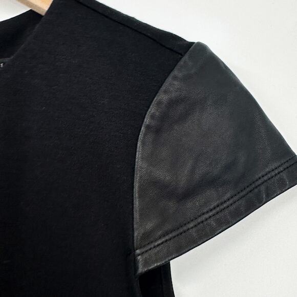 Alice + Olivia Gracie Black Sheath Dress Leather Cap Sleeves in Black Size 2‎ - Picture 6 of 12